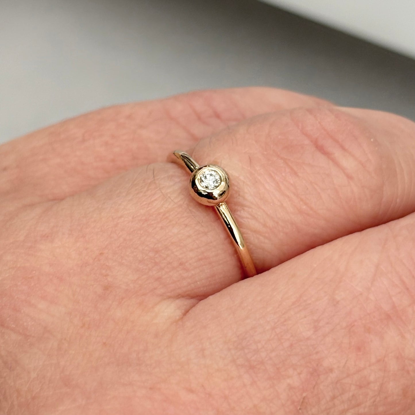 Handmade 9ct solid yellow gold natural diamond nugget stacking ring