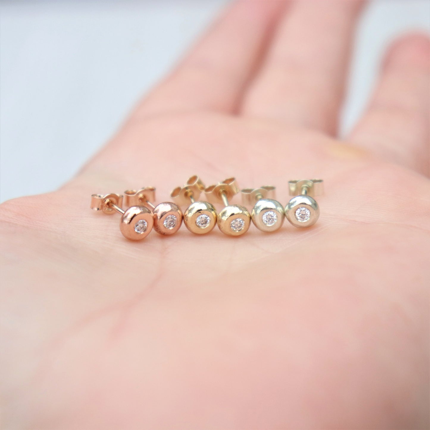 Handmade 9ct solid yellow, rose or white gold 2mm diamond nugget stud earrings
