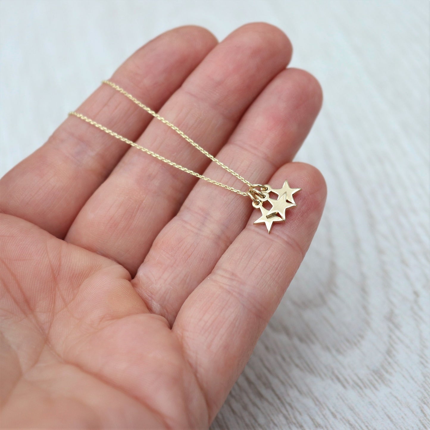 9ct solid yellow gold teeny-weeny star charm pendants and chain