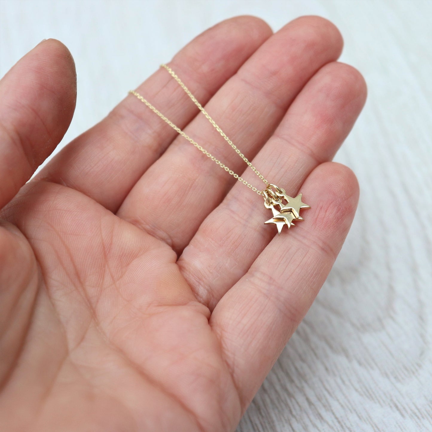 9ct solid yellow gold teeny-weeny star charm pendants and chain