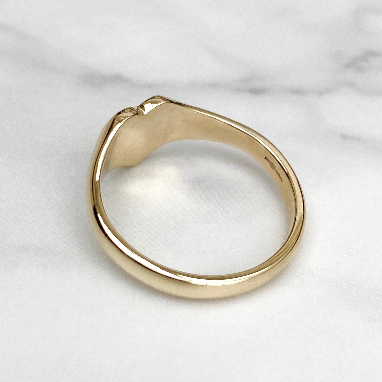 Hand engraved unique love design 9ct yellow gold heart signet ring