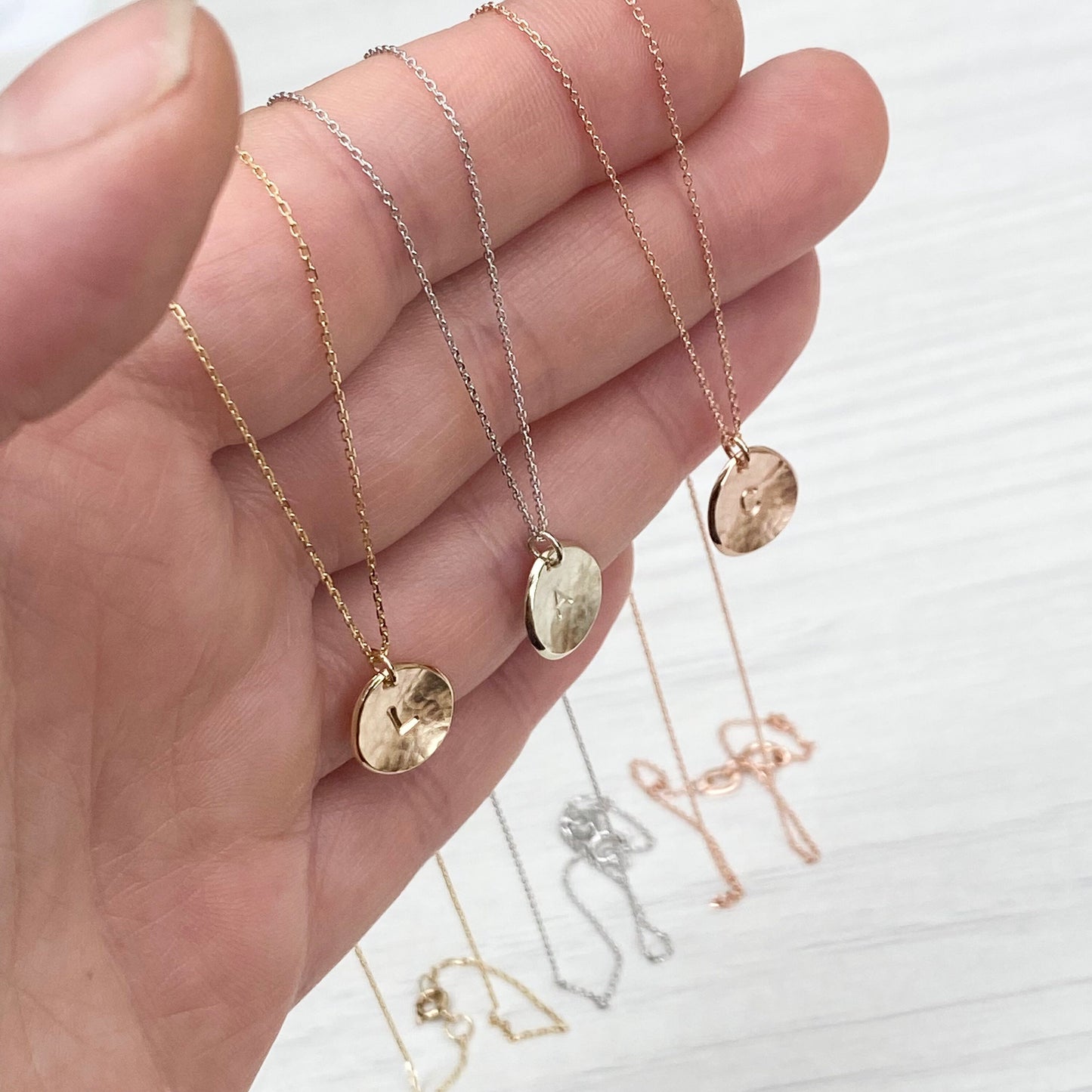 Handmade 9ct solid yellow, rose or white gold 10mm petal charm pendant and chain