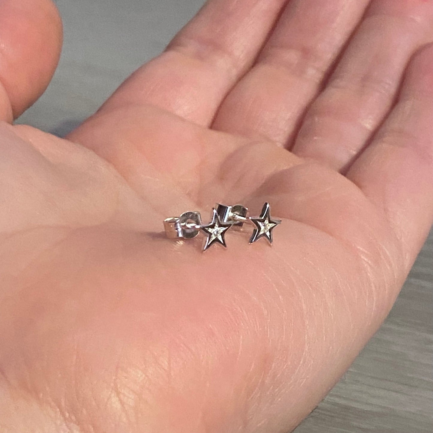 Silver tiny star engraved set 1.2mm diamond star stud earrings