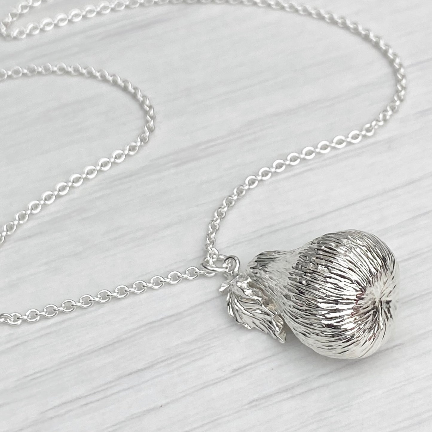 Vintage 1970s large solid silver pear pendant on a new 28” silver trace chain