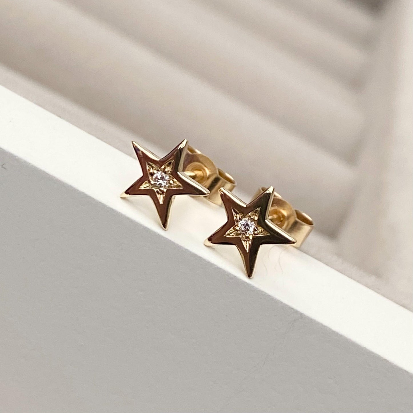 9ct yellow gold tiny star engraved set 1.2mm diamond star stud earrings