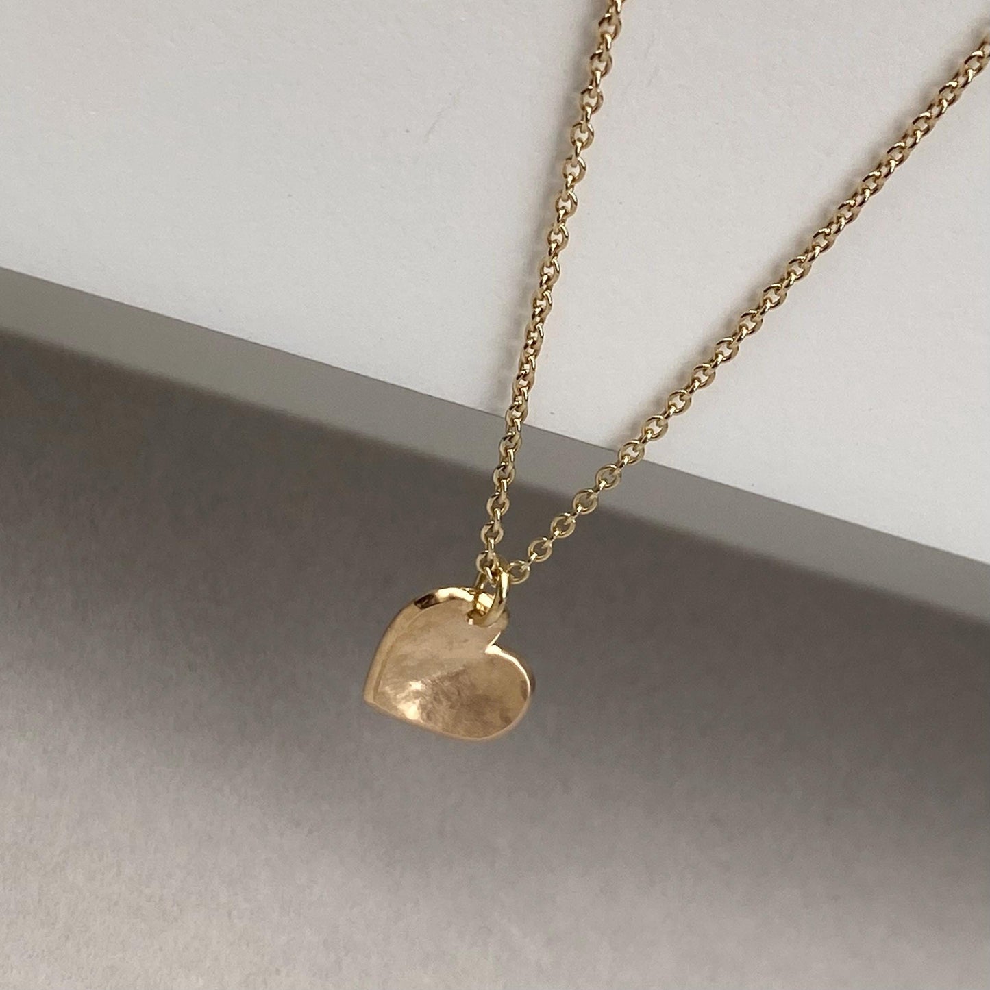 Handmade 9ct solid yellow, rose or white gold heart charm pendant on a trace chain