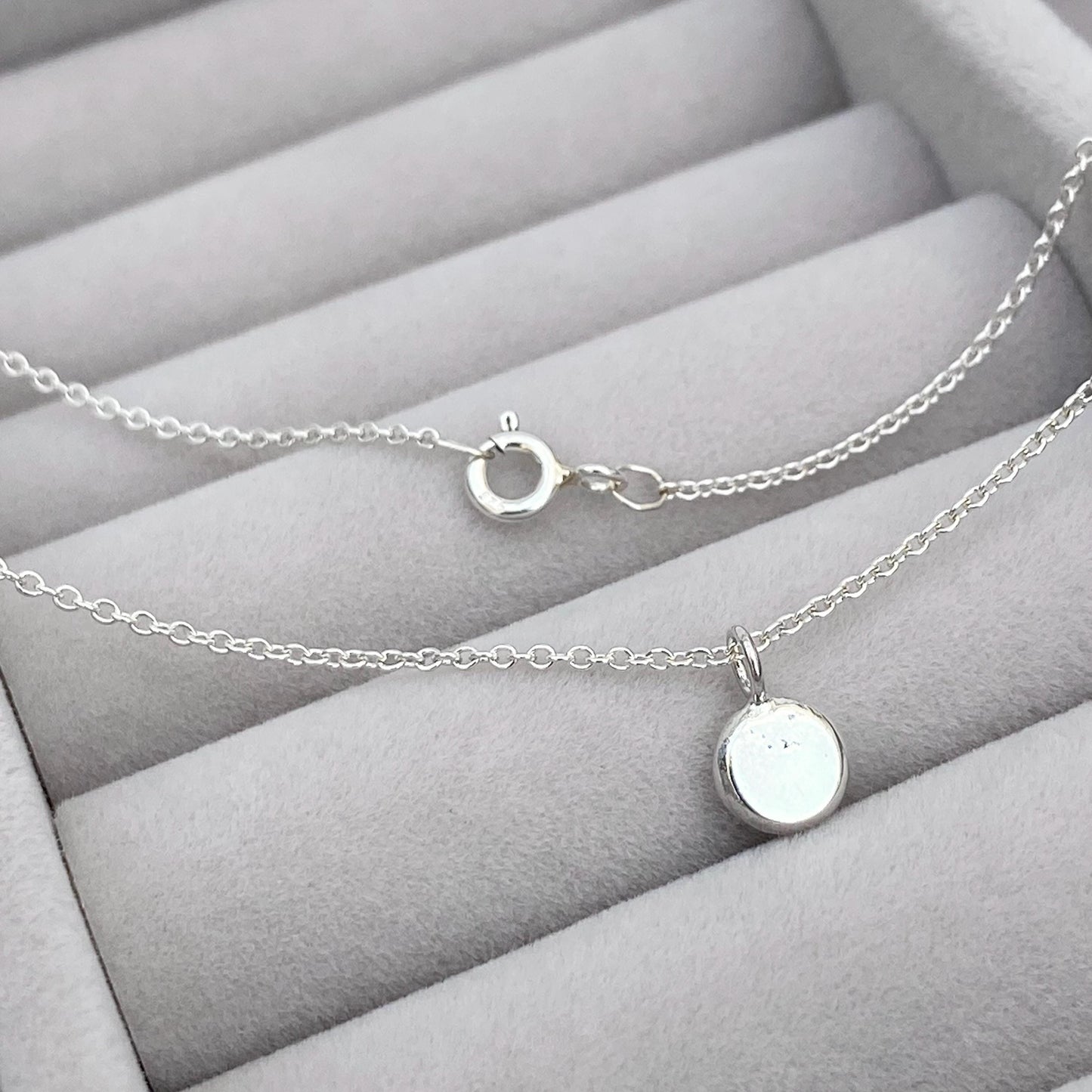 Handmade 2mm round natural diamond silver nugget pendant on a trace chain