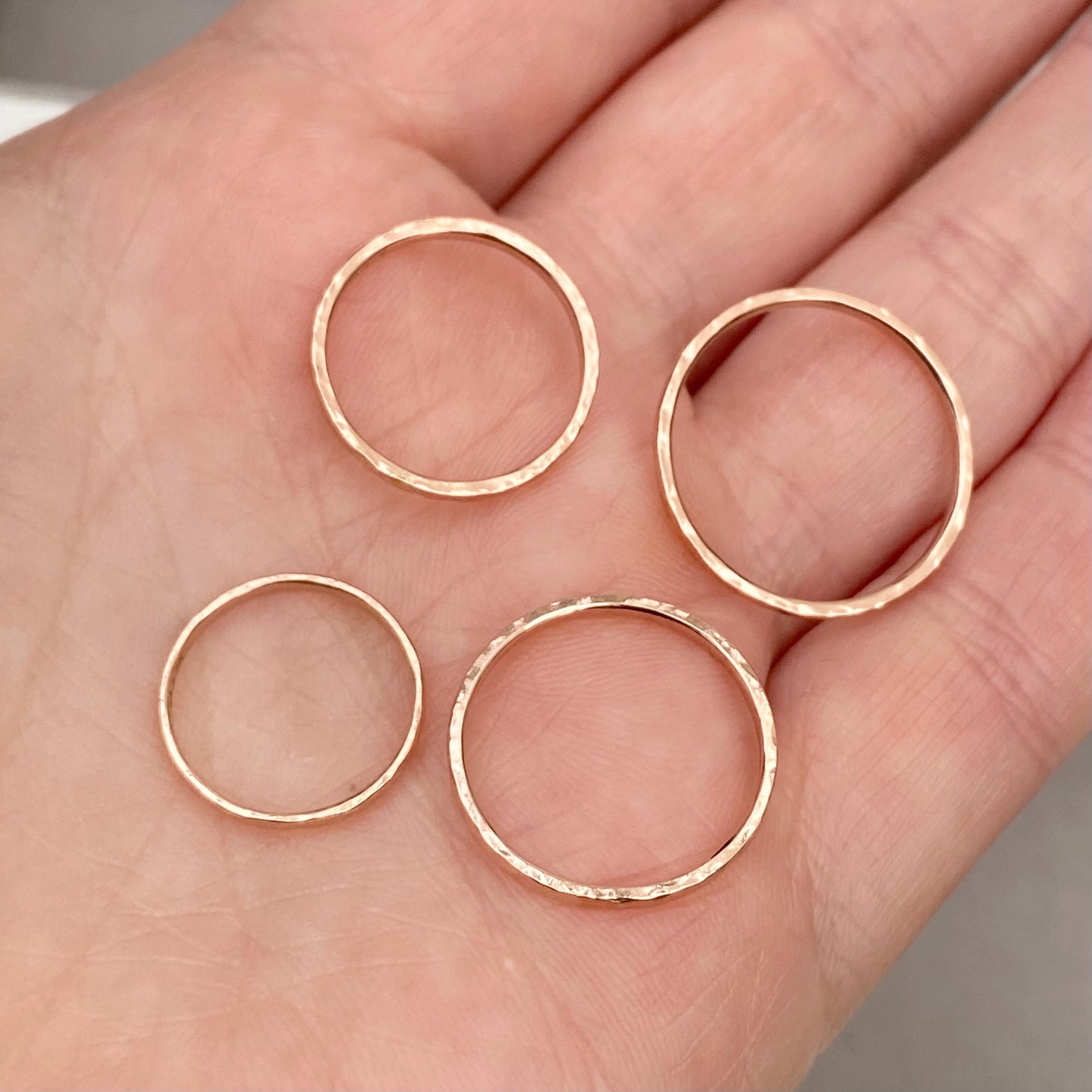 Handmade 9ct rose gold hammered finish 1.5mm skinny rings - Made from vintage gold
