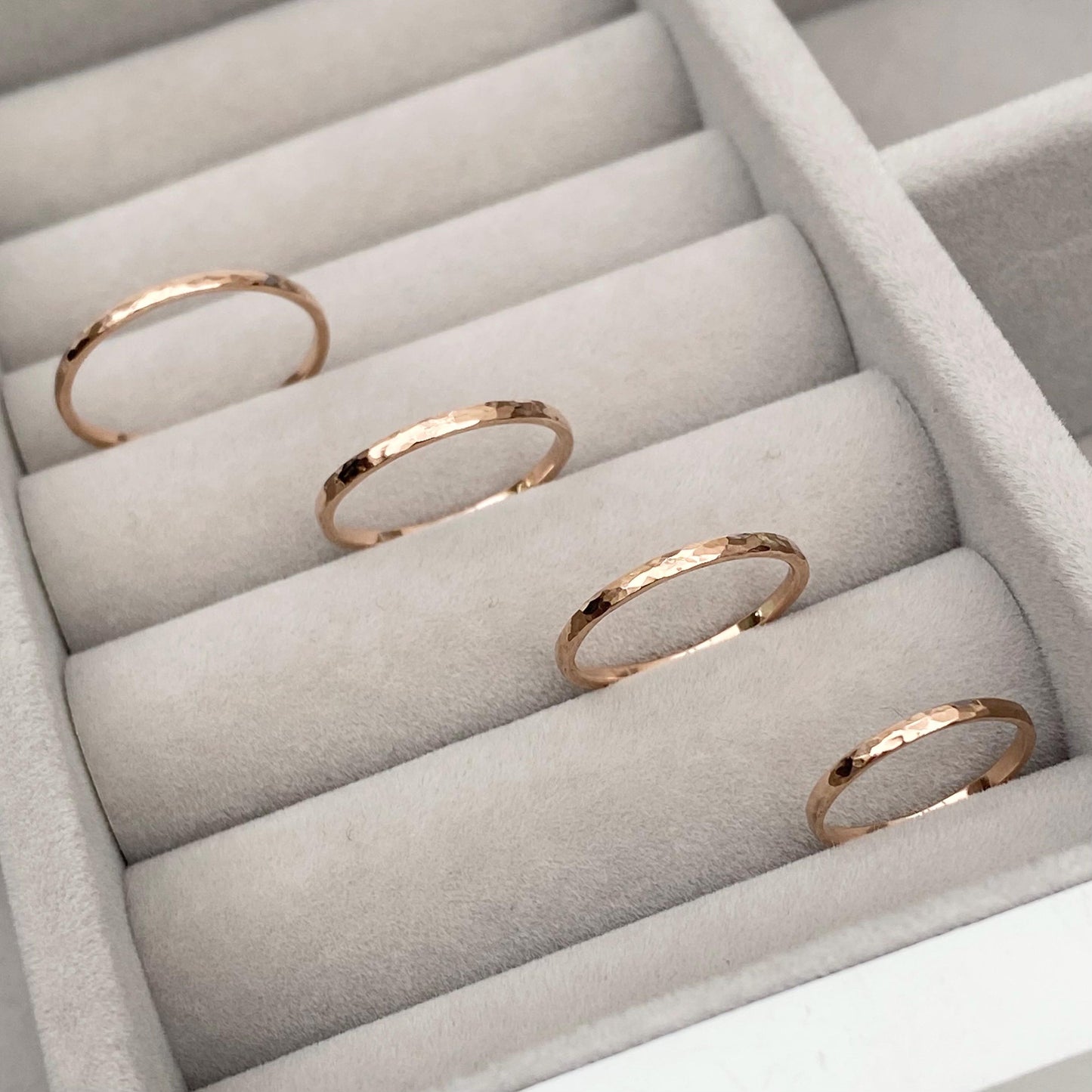 Handmade 9ct rose gold hammered finish 1.5mm skinny rings - Made from vintage gold