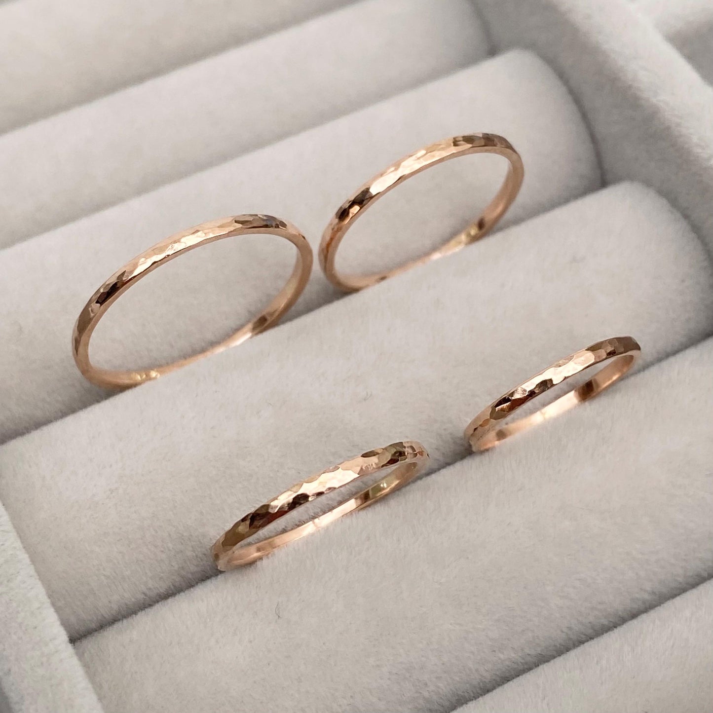 Handmade 9ct rose gold hammered finish 1.5mm skinny rings - Made from vintage gold