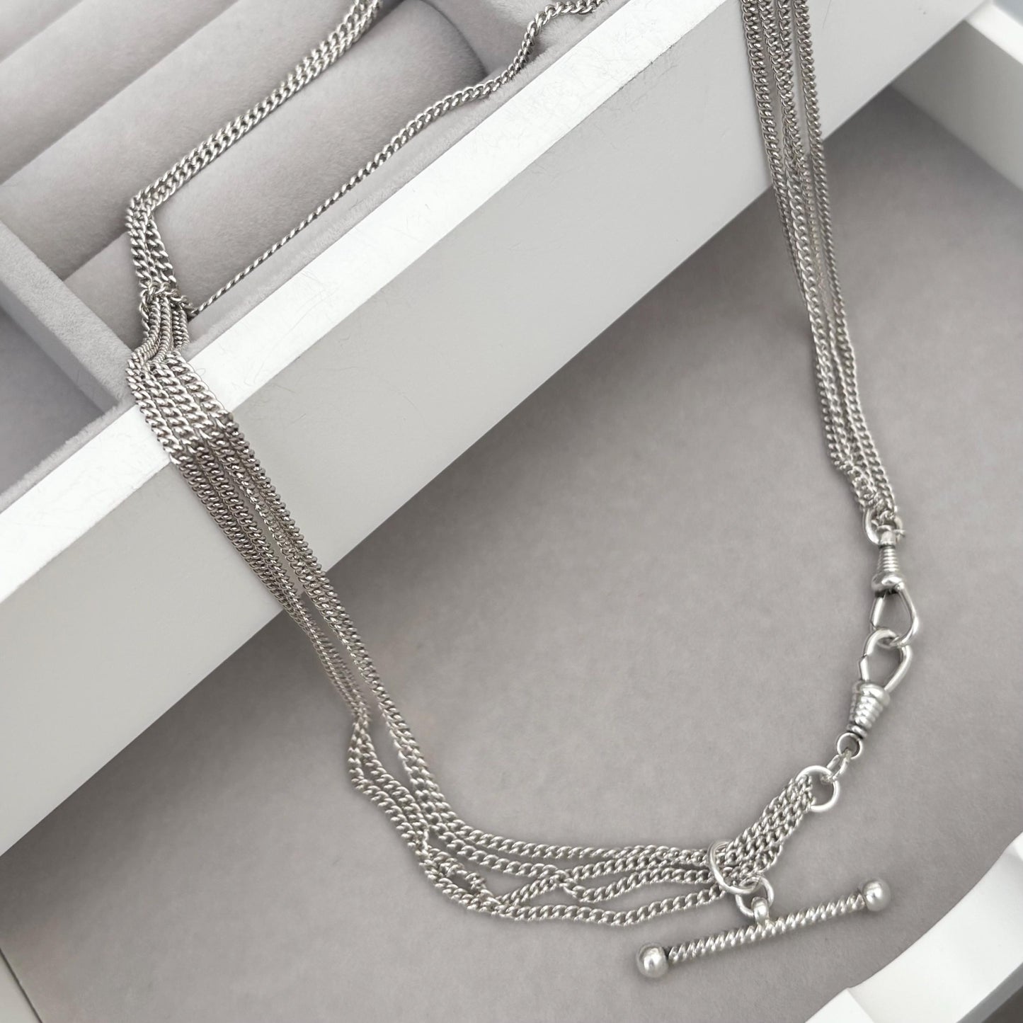 Vintage silver Albert swivel clasp curb chain t-bar necklace