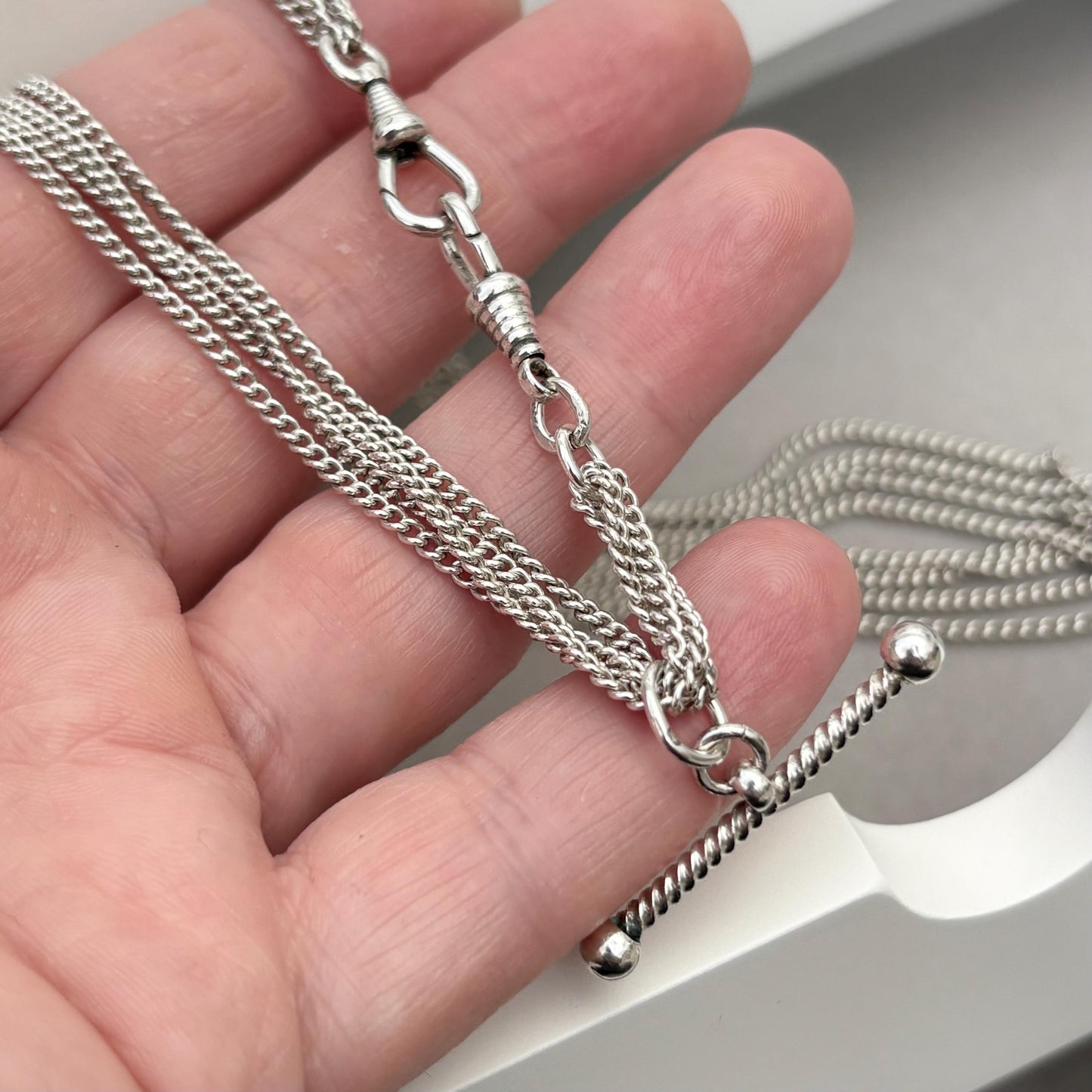 Vintage silver Albert swivel clasp curb chain t-bar necklace