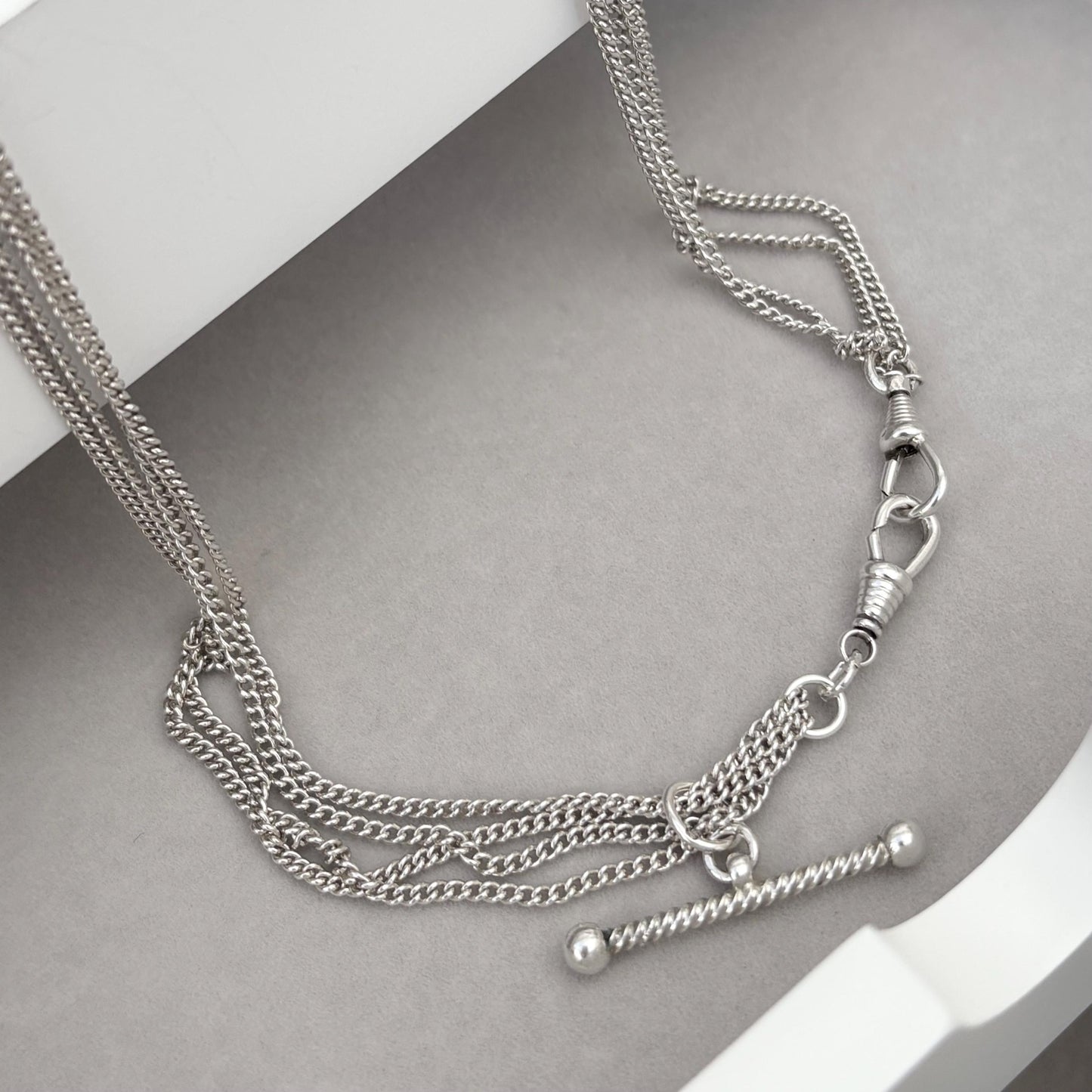 Vintage silver Albert swivel clasp curb chain t-bar necklace