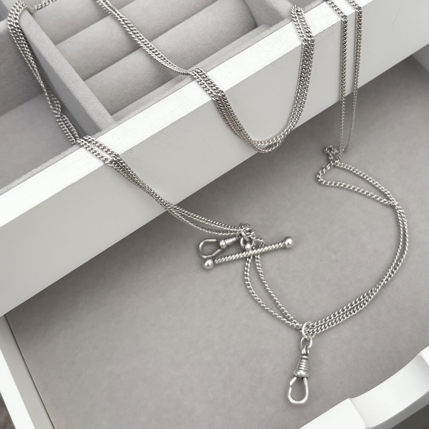 Vintage silver Albert swivel clasp curb chain t-bar necklace