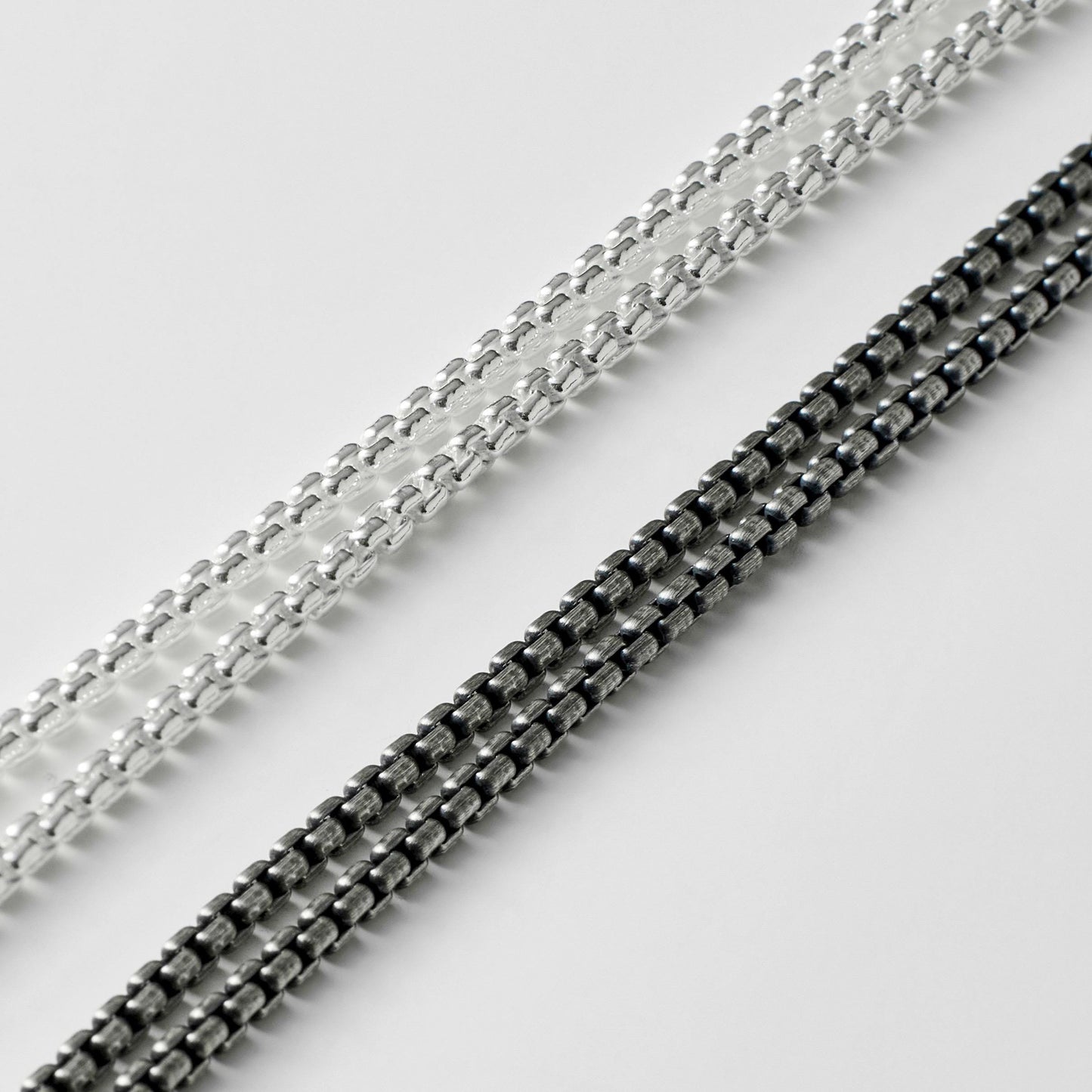 Oxidised or polished solid silver 2.5mm wide box belcher chain