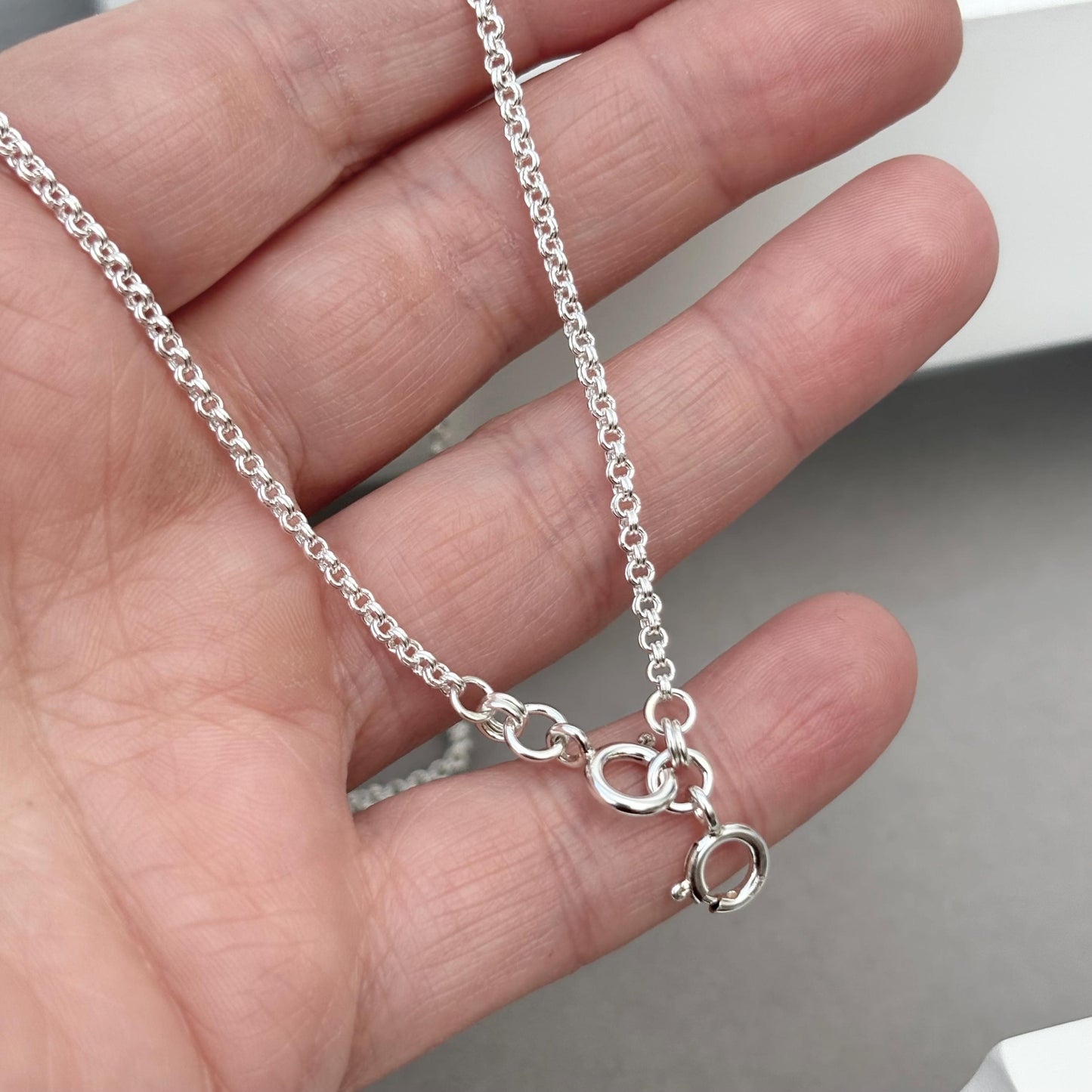Oxidised or polished sterling silver 2.2mm wide double link belcher chain with two bolt rings