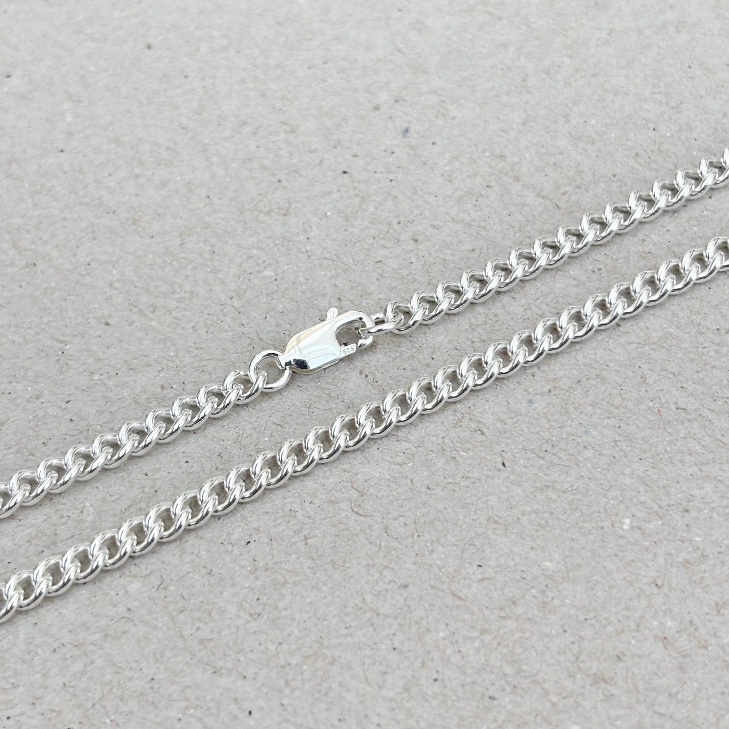 Oxidised or polished sterling silver rounded curb chain