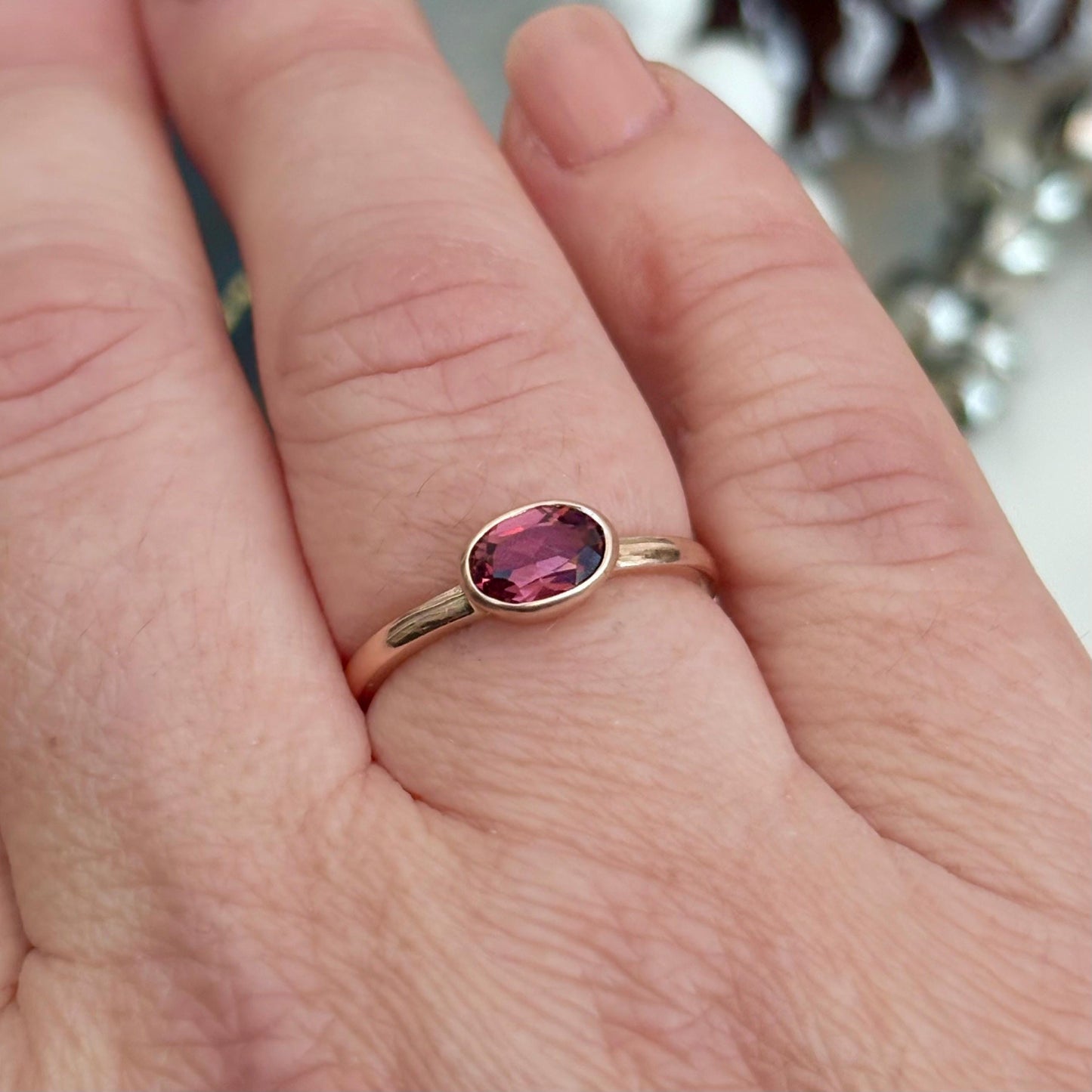 New listing - Handmade 9ct solid rose gold natural Rhodolite Garnet ring