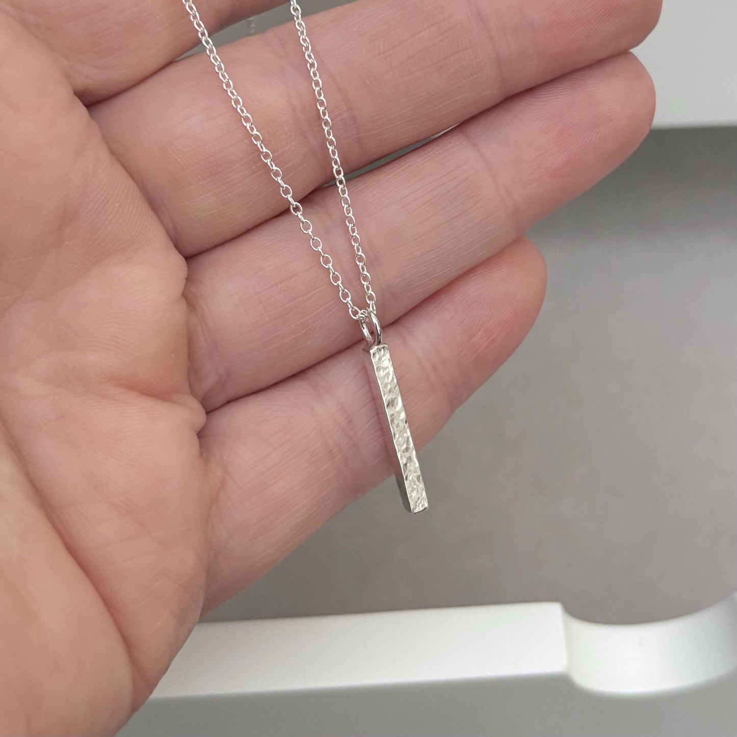 New listing - Handmade solid sterling silver hammered ingot bar charm pendant on a trace chain