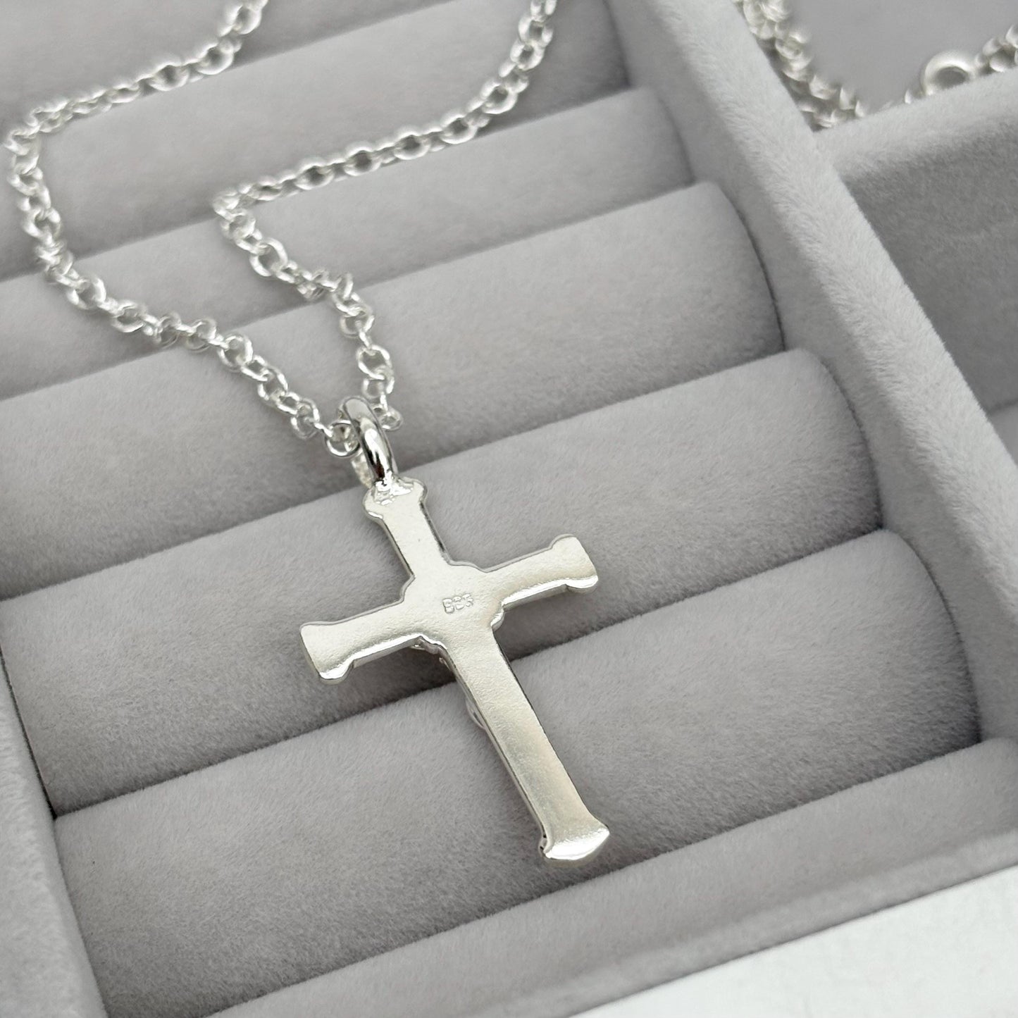 Sample sale - Solid sterling silver crucifix pendant on a trace chain