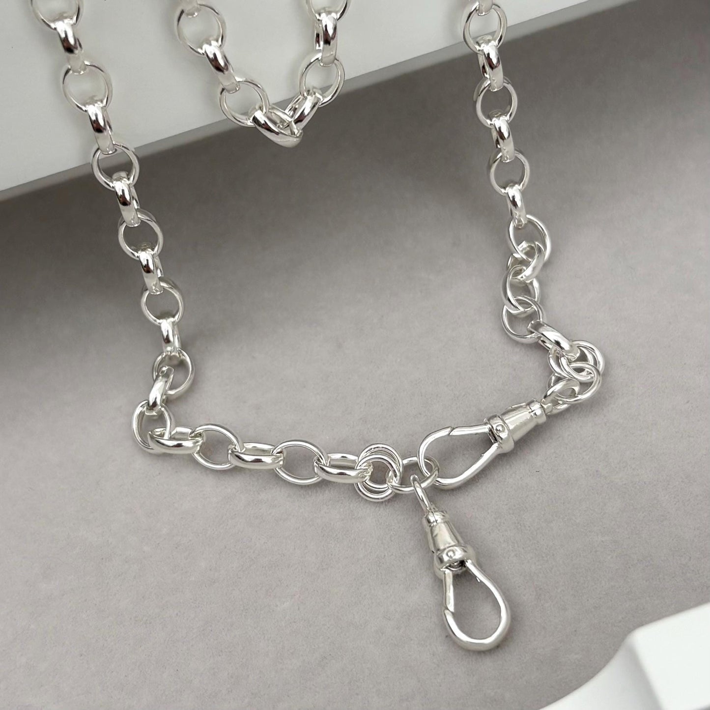 New listing - Oxidised or polished solid sterling silver 5.8mm wide oval belcher Albert swivel clasps chain necklace