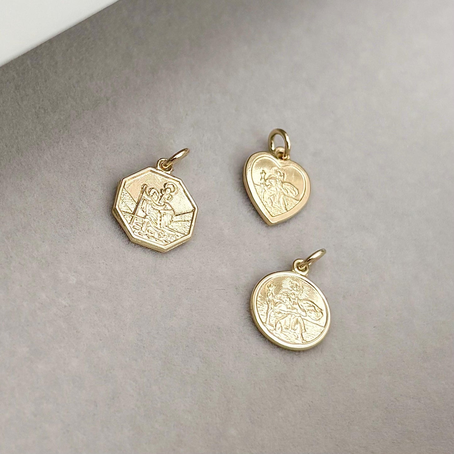 Sample sale - Solid 9ct yellow gold dainty heart Saint Christopher charm pendant