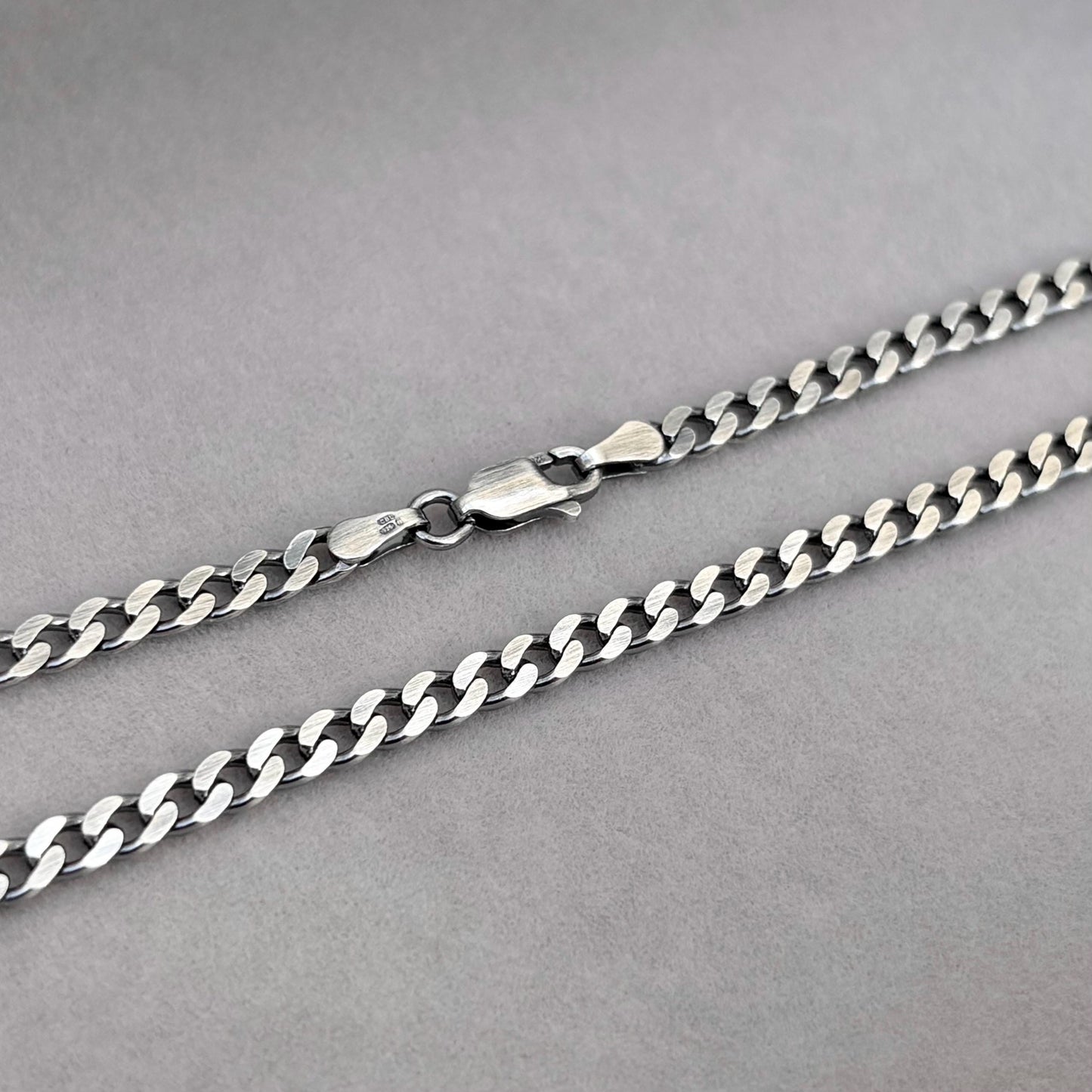 Sample sale - Antiqued solid sterling silver heavy 3.7mm wide flat curb chain