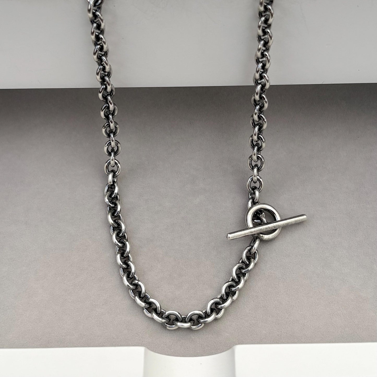 Sample sale - Antiqued solid sterling silver heavy 6mm wide cable chain and t bar design