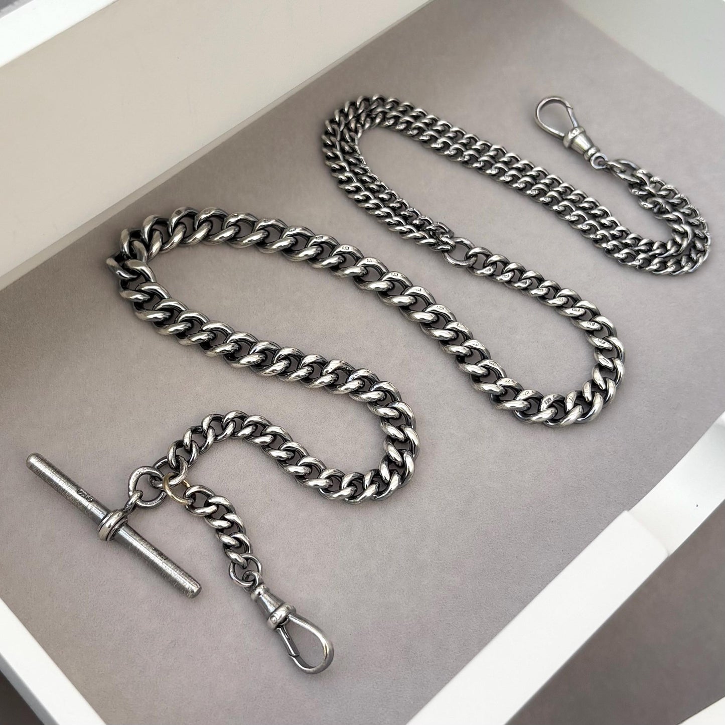Vintage Sterling Silver Curb Chain T-Bar Dog Clip/ Albert Clasp Necklace - 19 inch