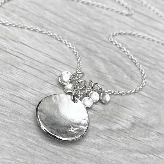 Handmade to order - Solid silver 16mm diamond kiss petal charm pendants on a 1.2mm wide trace chain