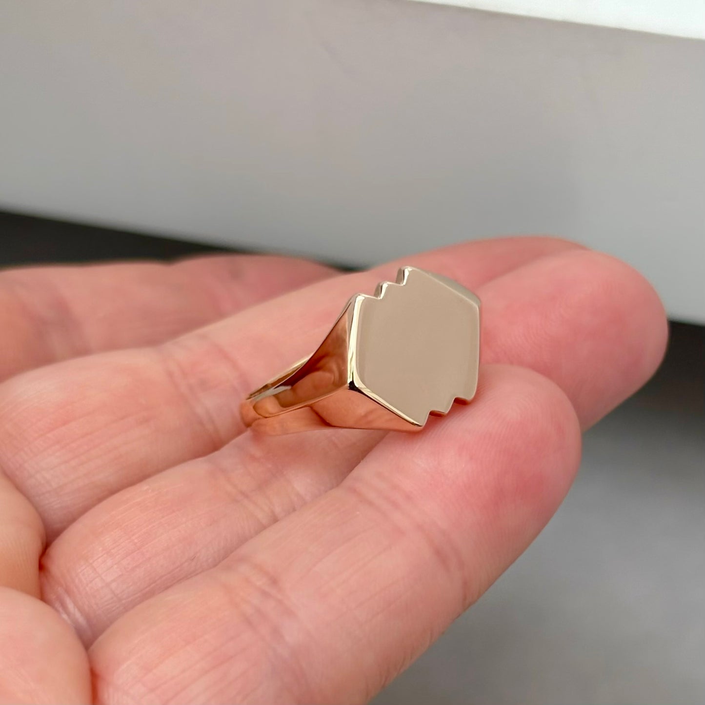 Vintage 1950s 9ct Rose Gold Unique Shape Signet Ring