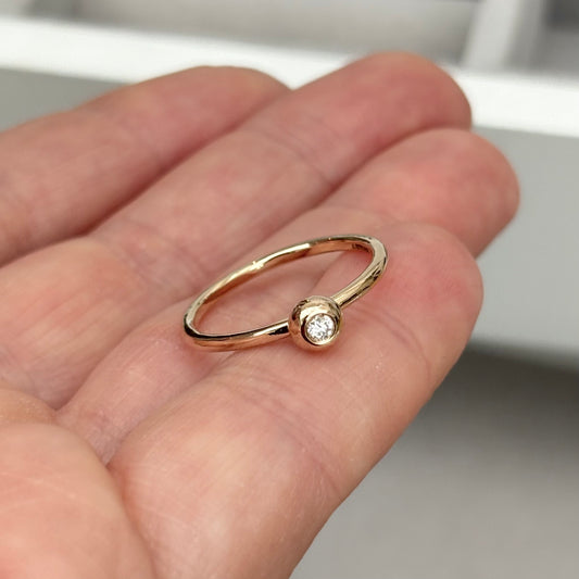 Handmade 9ct solid yellow gold natural diamond nugget stacking ring