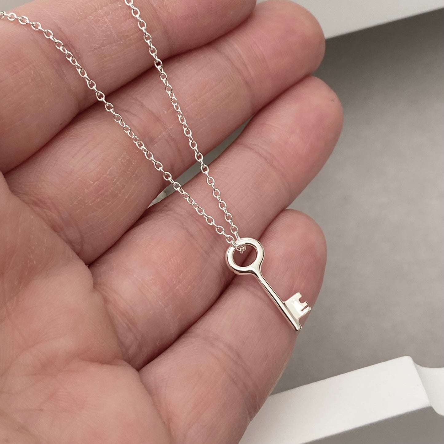 Sterling silver small and dainty key charm pendant and chain