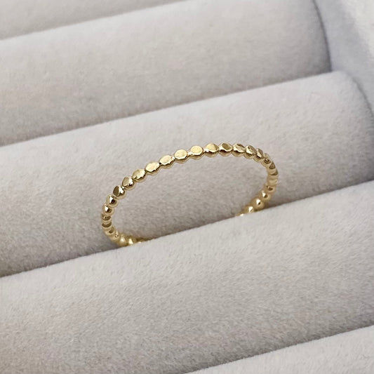 9ct solid yellow gold 1.5mm beaded skinny stacking ring - Sizes B to U