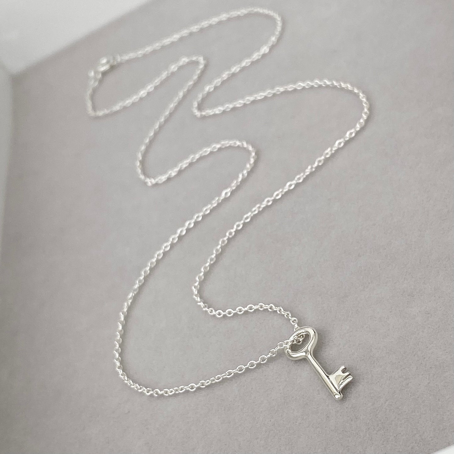 Sterling silver small and dainty key charm pendant and chain