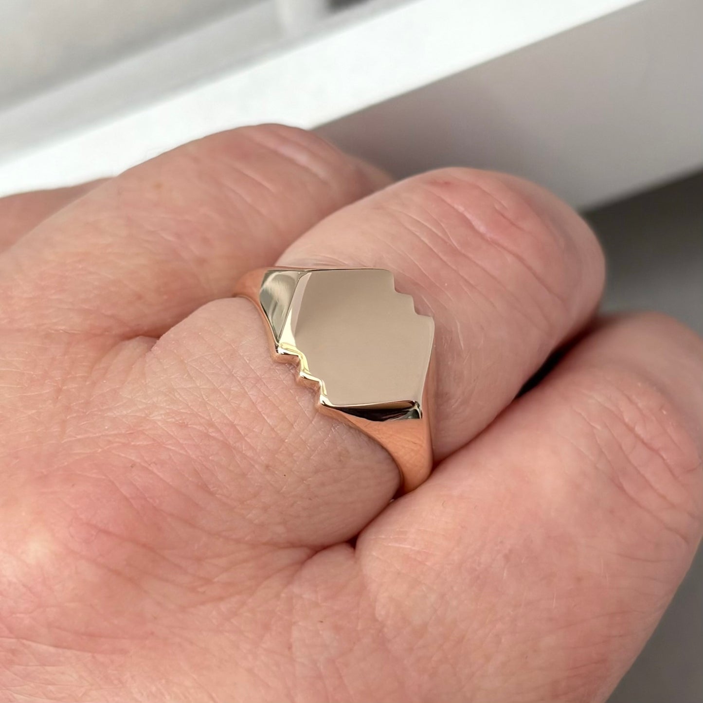 Vintage 1950s 9ct Rose Gold Unique Shape Signet Ring