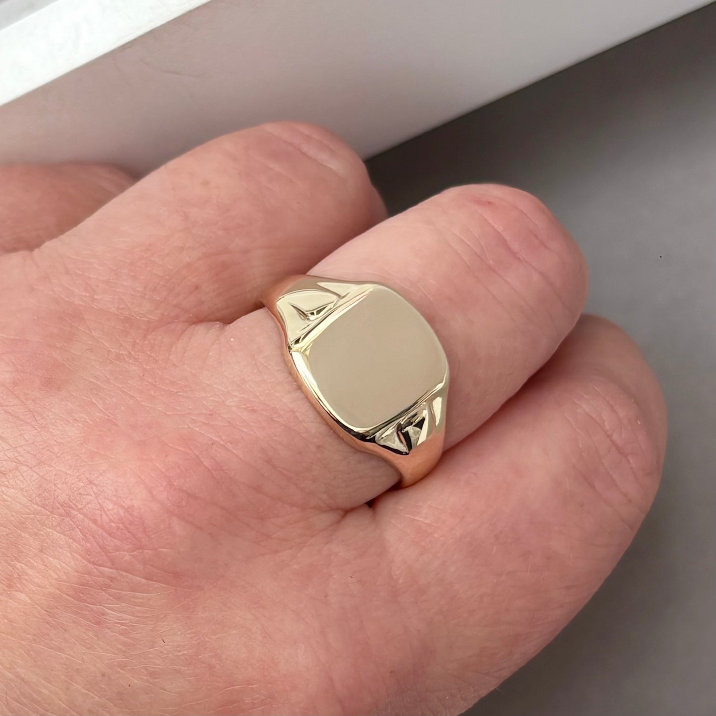 Just in! Vintage 1950s 9ct yellow gold Large Cushion signet ring