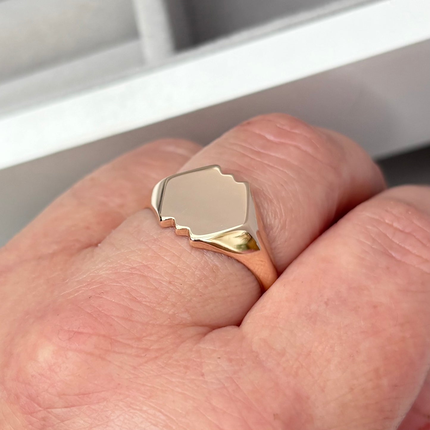 Vintage 1950s 9ct Rose Gold Unique Shape Signet Ring