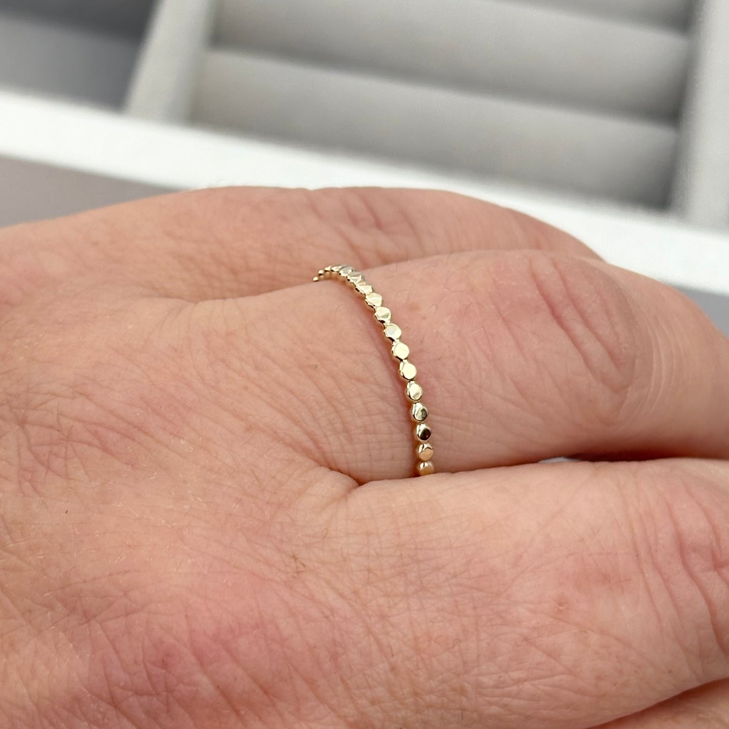 9ct solid yellow gold 1.5mm beaded skinny stacking ring - Sizes B to U