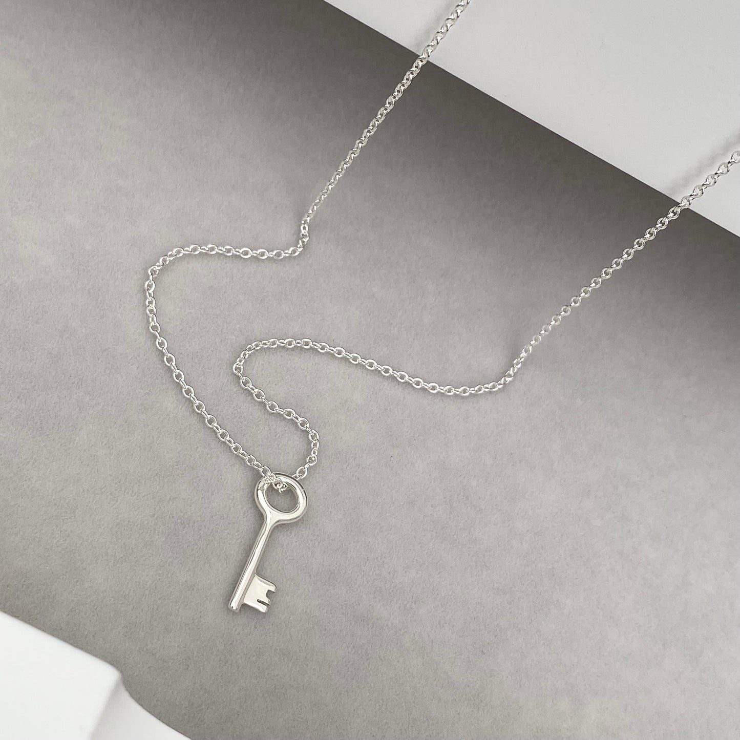 Sterling silver small and dainty key charm pendant and chain
