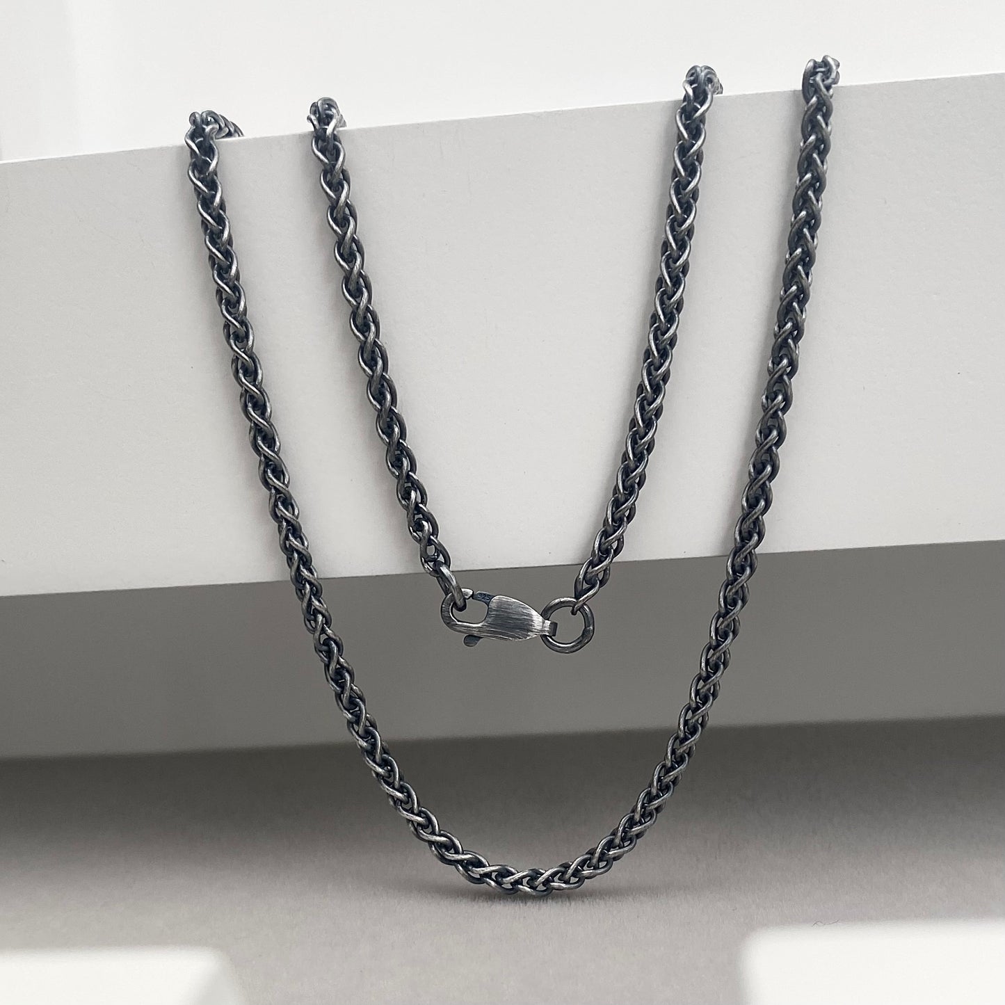 Oxidised or polished sterling silver 2.5mm wide spiga chain