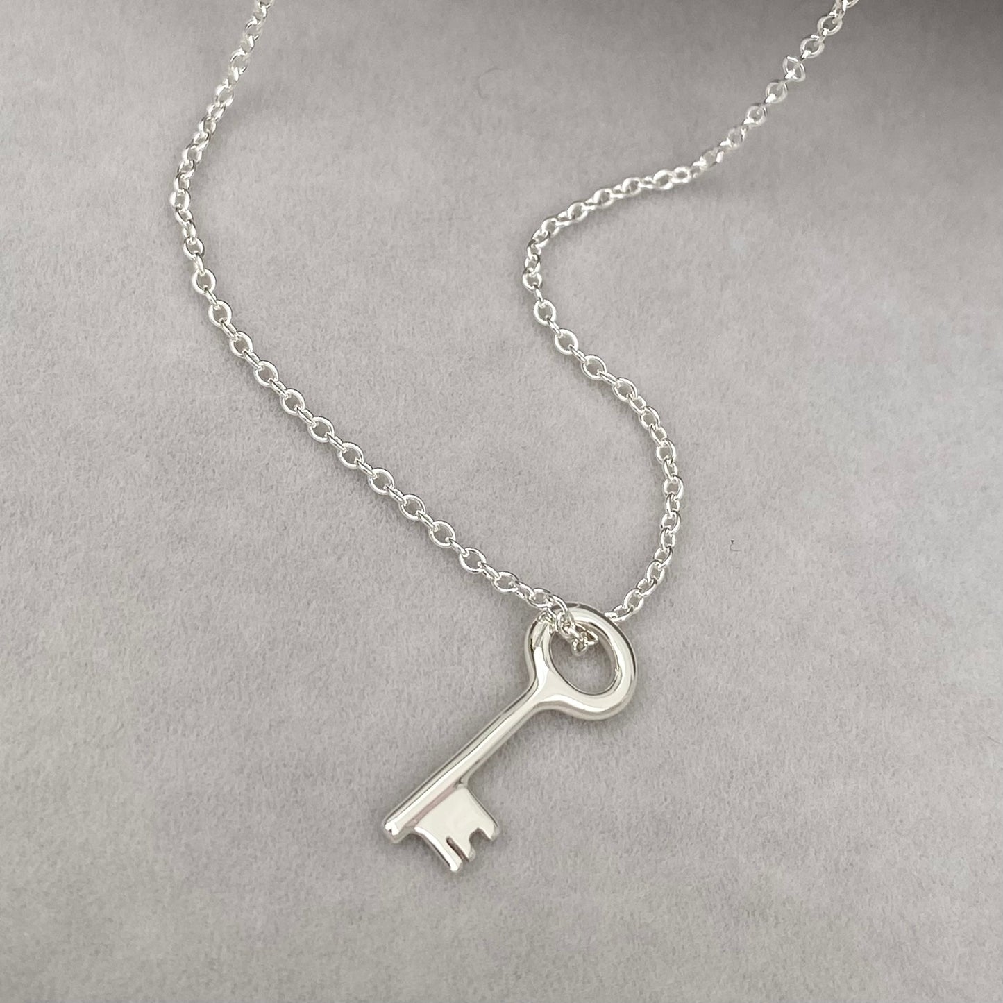 Sterling silver small and dainty key charm pendant and chain