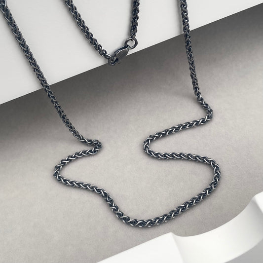 Oxidised or polished sterling silver 2.5mm wide spiga chain