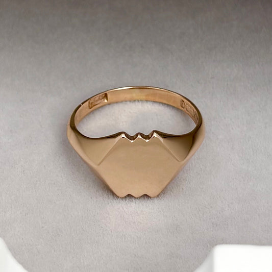 Vintage 1950s 9ct Rose Gold Unique Shape Signet Ring