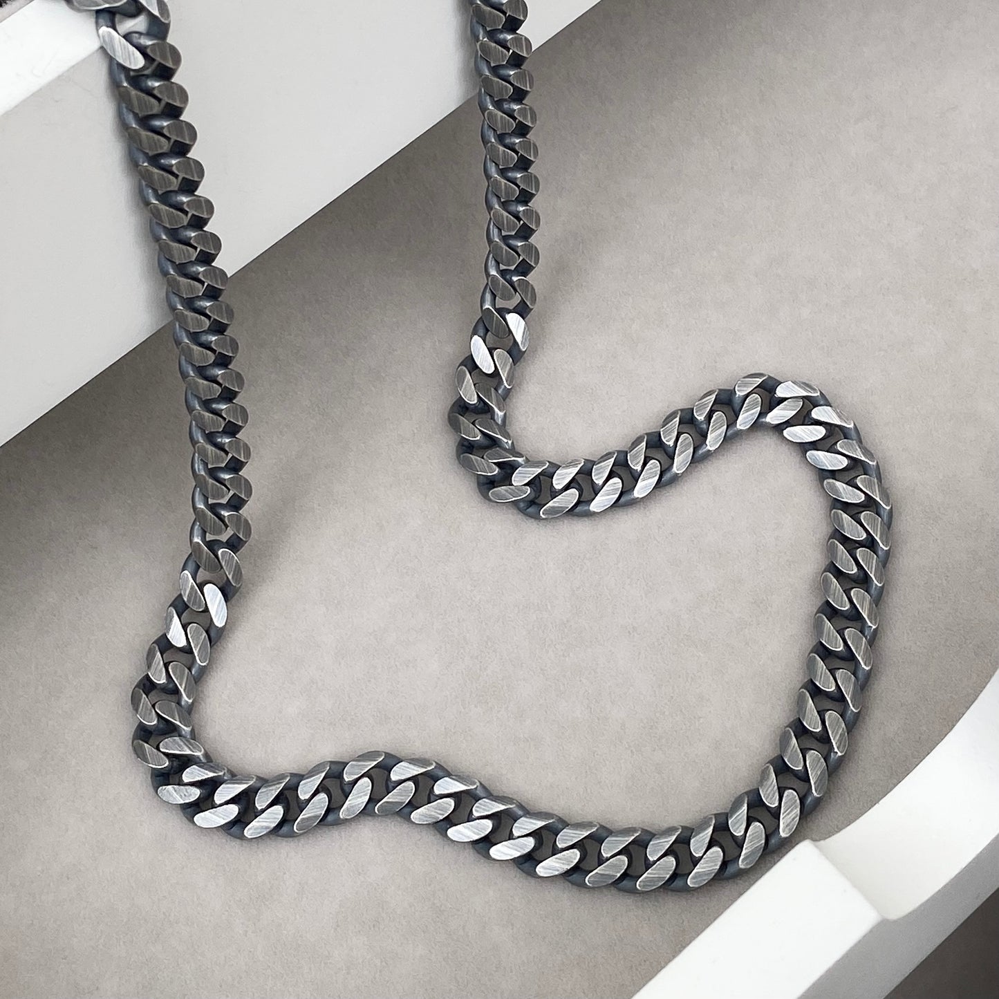 Oxidised or polished solid sterling silver heavy 6.6mm wide curb chain
