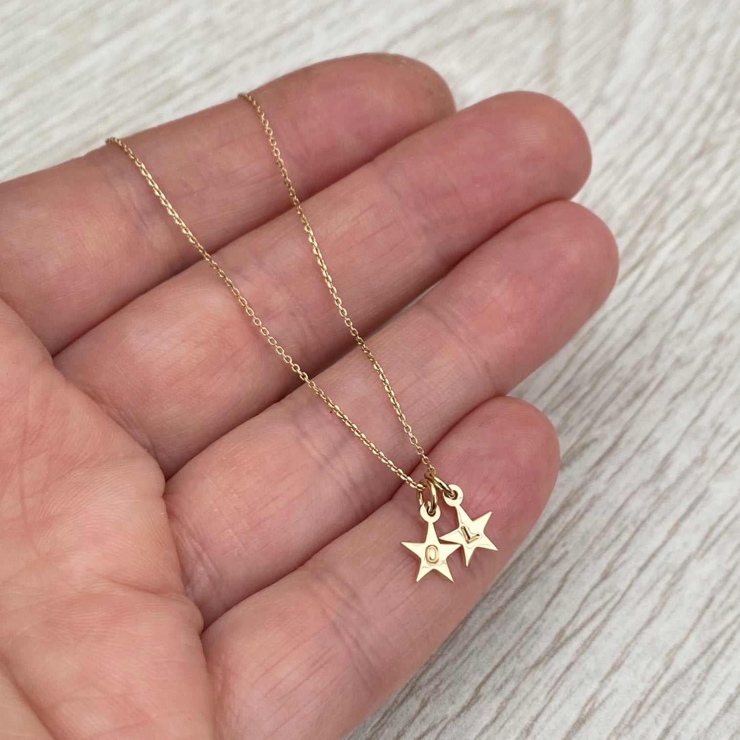 9ct solid yellow gold teeny-weeny letter star charm pendant and chain