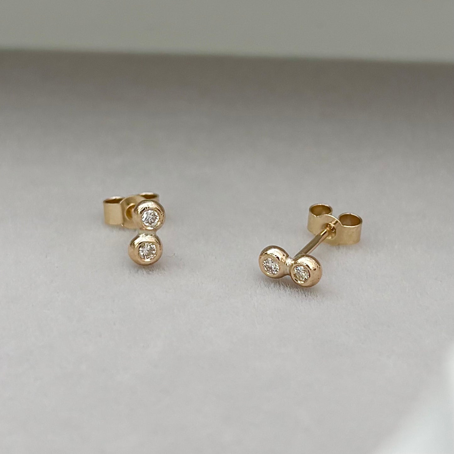New arrival! Handmade 9ct yellow gold tiny double nugget natural diamond stud earrings