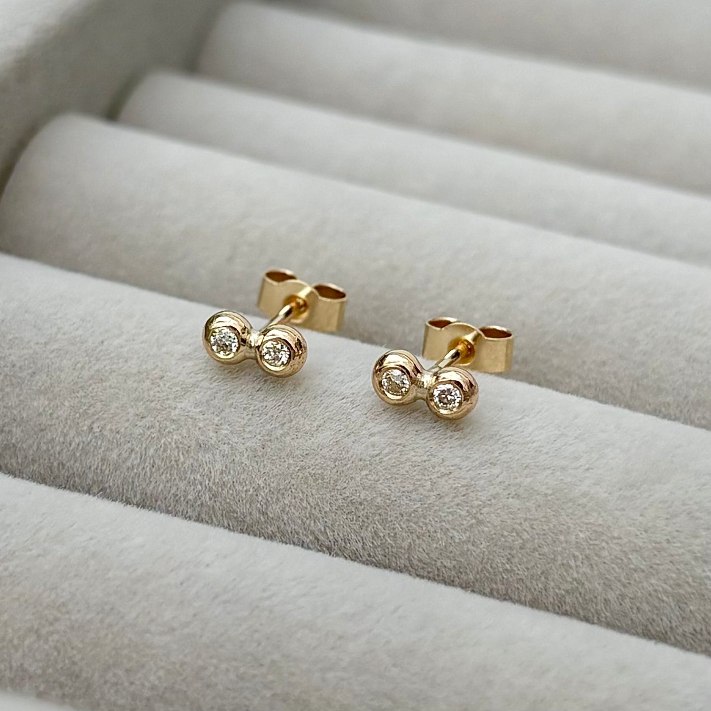 New arrival! Handmade 9ct yellow gold tiny double nugget natural diamond stud earrings