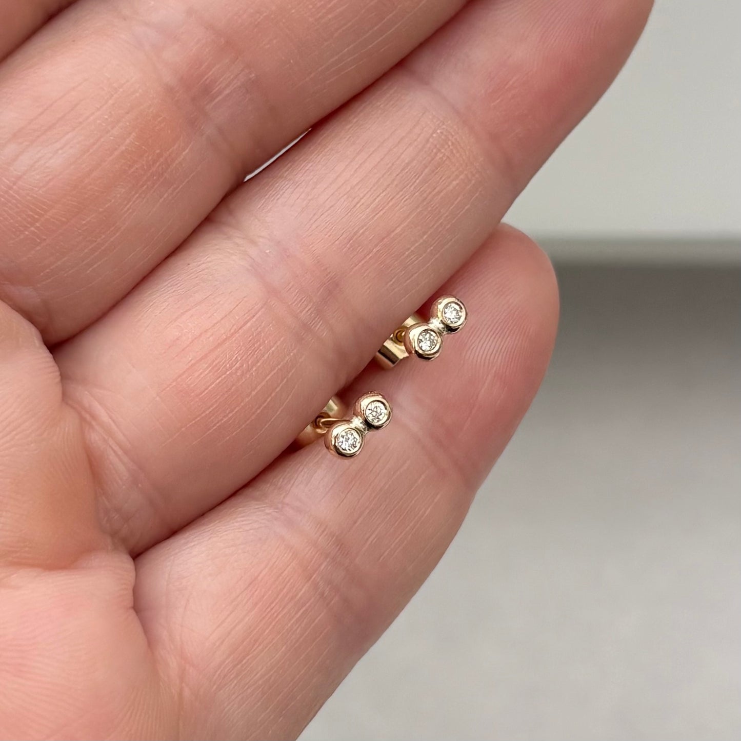 New arrival! Handmade 9ct yellow gold tiny double nugget natural diamond stud earrings