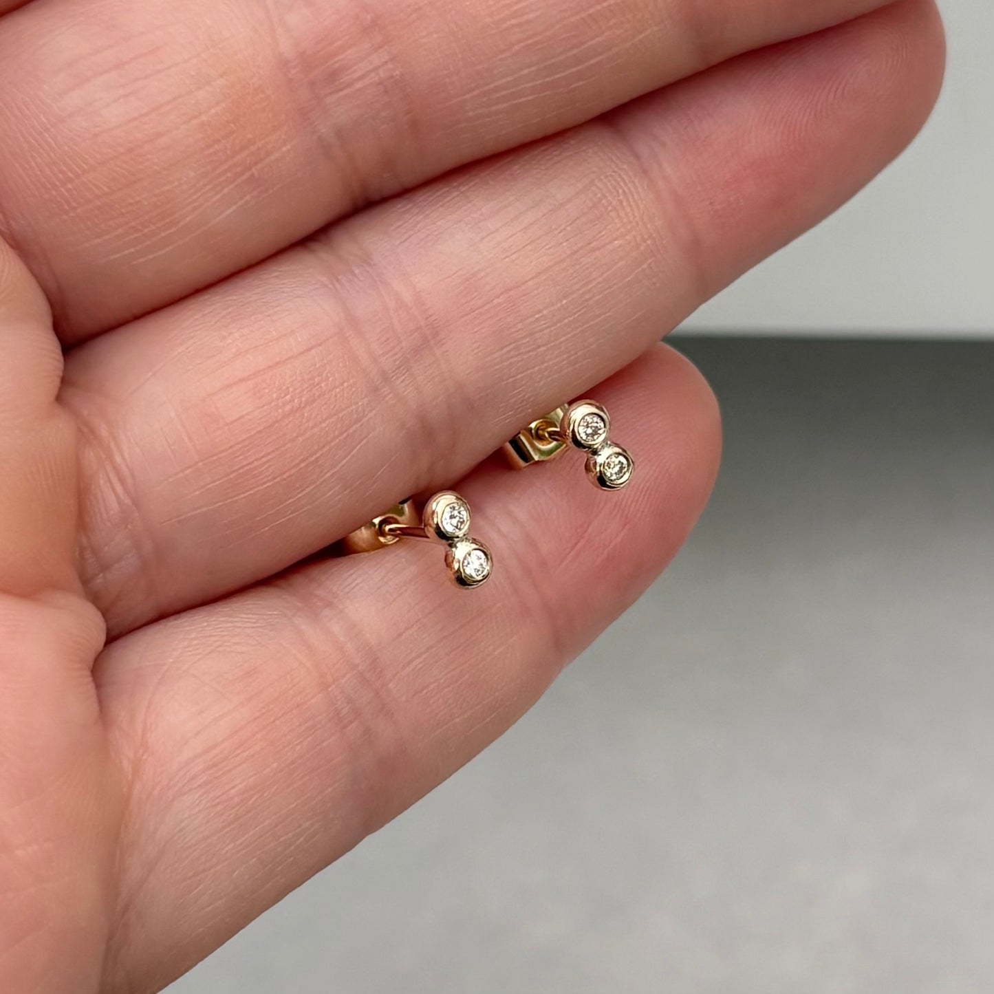 New arrival! Handmade 9ct yellow gold tiny double nugget natural diamond stud earrings